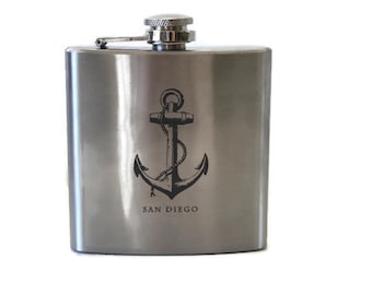 Anchor Flask / Keep Calm Encinitas Flask / Gift for Sailboat, Boating, California Gift Item