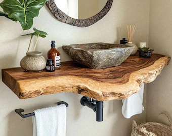 Niestandardowa toaletka z litego drewna, rustykalne meble łazienkowe w stylu wiejskim