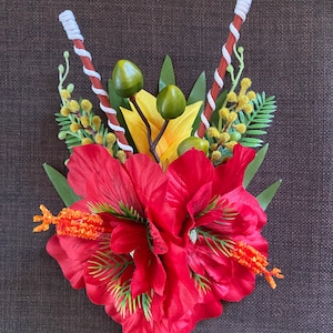 The Kahiki-Tropical Red Hibiscus Hair Clip for Oasis Luau Caliente VLV Luau