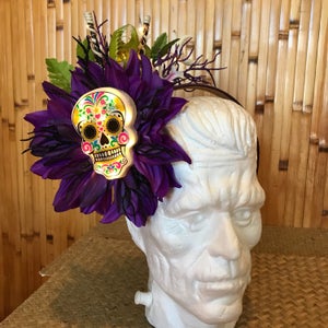 Sugar Skull Headband Dia De Los Muertos Day of the Dead Light Up Hairflower Hair clip image 2