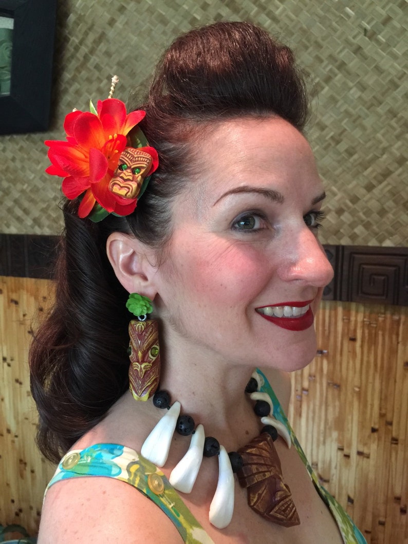 The Krakatoa Red Orange Yellow Pink Purple White Flower Hair Clip for Tiki Oasis Luau Caliente VLV Pinup image 2