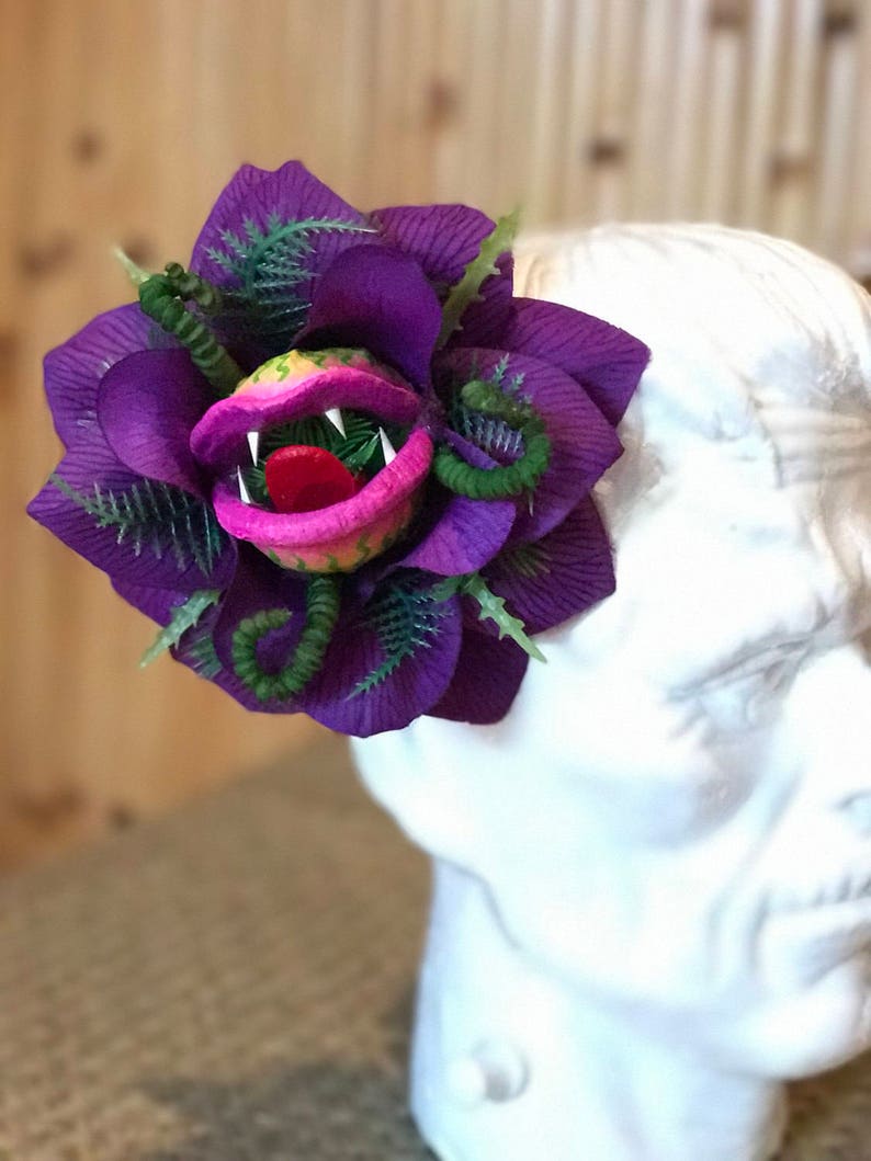 Audrey 2 Purple Rose Little Shop of Horrors Hair Clip Feed Me Seymour Venus Flytrap for Tiki Oasis Halloween Comic Con Cosplay Dapper D image 2