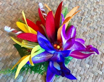 The Floof- Purple Violet Yellow Red Orange Hair Clip for Tiki Oasis Luau Caliente VLV Pinup
