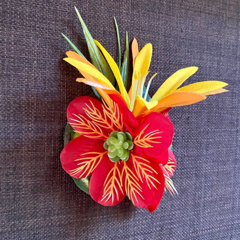 The Baby Floof Red Orange Yellow Tropical Hair Clip for Tiki Oasis Luau Tiki Caliente VLV Pinup Dapper Day image 5