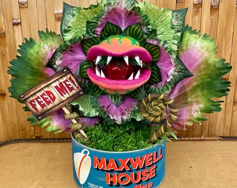 Little Shop of Horrors Audrey 2 Coffee Can Sculpture Cabbage Leaves LARGE Size Disney Feed Me Seymour Venus Flytrap for Tiki Oasis Halloween