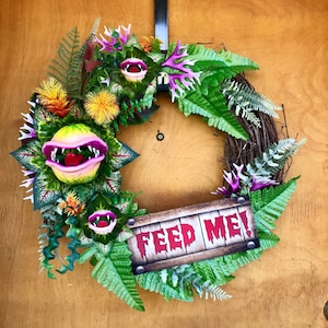 Little Shop of Horrors Audrey 2 Krans Stor Mata Mig Seymour Venus Flugfälla till Halloween Jul