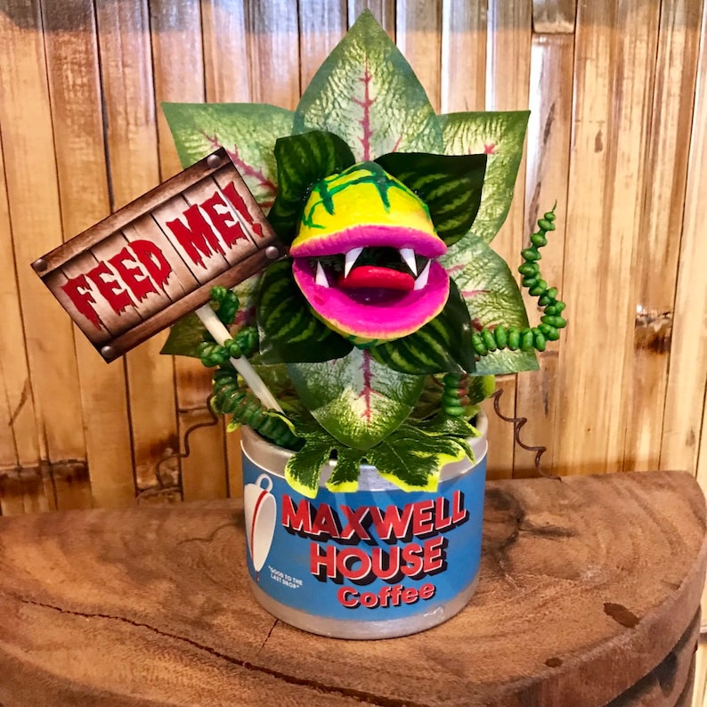 Little Shop of Horrors Audrey 2 Coffee Can Sculpture 6 inches Tall Feed Me Seymour Venus Flytrap for Tiki Oasis Halloween image 1