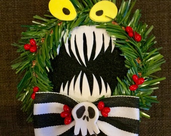 Monster Wreath Nightmare Before Christmas Haunted Mansion  Hair Clip or Brooch or Tree Ornament for  Halloween Christmas Comic Con Cosplay