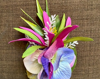 The Baby Floof -Purple Blue Green Tropical Hair Clip for  Tiki Oasis Luau Tiki Caliente VLV Pinup Dapper Day