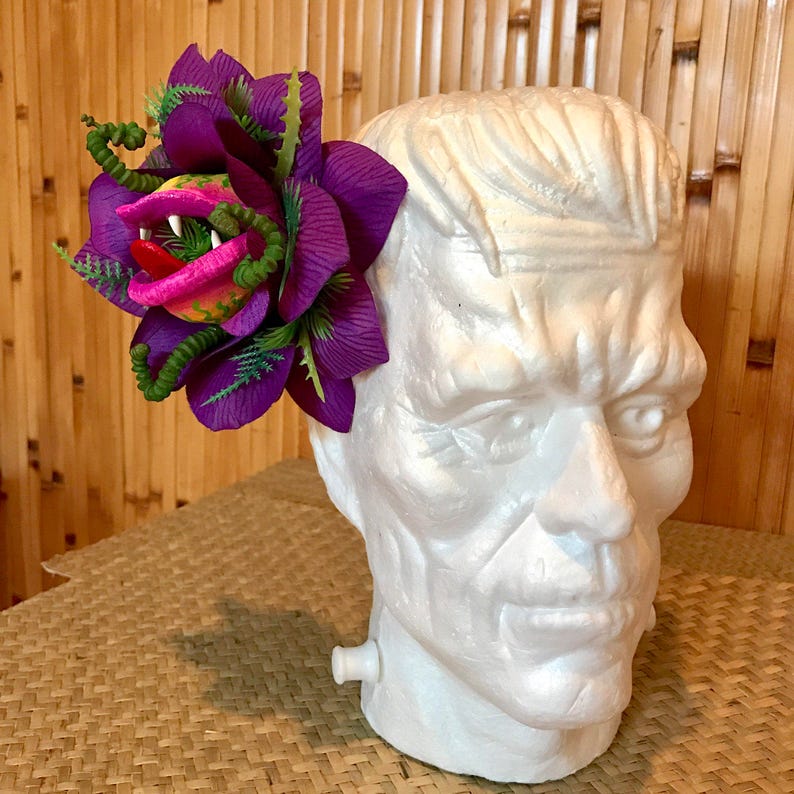 Audrey 2 Purple Rose Little Shop of Horrors Hair Clip Feed Me Seymour Venus Flytrap for Tiki Oasis Halloween Comic Con Cosplay Dapper D image 3