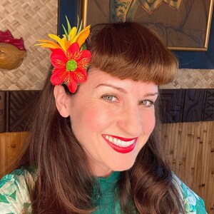 The Baby Floof Red Orange Yellow Tropical Hair Clip for Tiki Oasis Luau Tiki Caliente VLV Pinup Dapper Day image 2