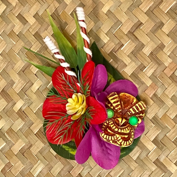 La pince à cheveux Krakatoa Fleur rouge et violette avec Tiki - Etsy France