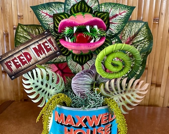 Little Shop of Horrors Audrey 2 Monster Plant Coffee Can Sculpture 12 inches Tall Jumbo Size Disney Feed Me Seymour Venus Flytrap Halloween