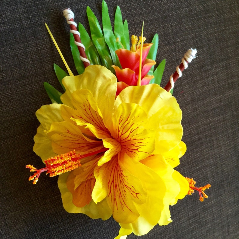 The Kahiki-Tropical Yellow Hibiscus Hair Clip for Oasis Luau Caliente VLV Luau image 1