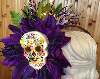 Sugar Skull Headband Dia De Los Muertos Day of the Dead Light Up  Hairflower Hair clip