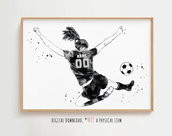 Soccer Player Girl Personalized Sport Art with Custom Name and Number- Digital Download