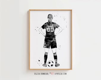 Soccer Player Girl Personalized Sport Art with Custom Name and Number- Digital Download