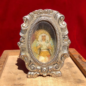 Antique Madonna VIRGIN MARY aka Virgen del Rocio  Metal Nicho Shrine- Stunning and vibrant