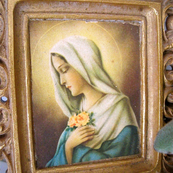 Vintage VIRGIN MARY Gold Toned Plaque- Beautiful addition to your collection