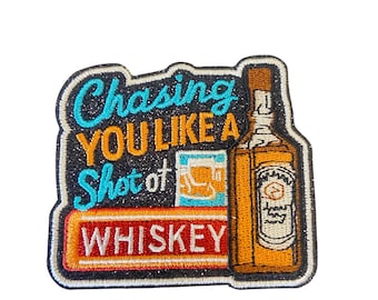 Whiskey Shot – Glitter Iron-On Embroidered Patch