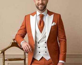 Rust And White Classic Suits - Slim Fit Designer Men Vintage Suit's - 1 Button Tuxedos