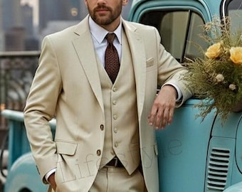 Vintage 90s HUGO BOSS for Barneys New York Sand Wool Gabardine