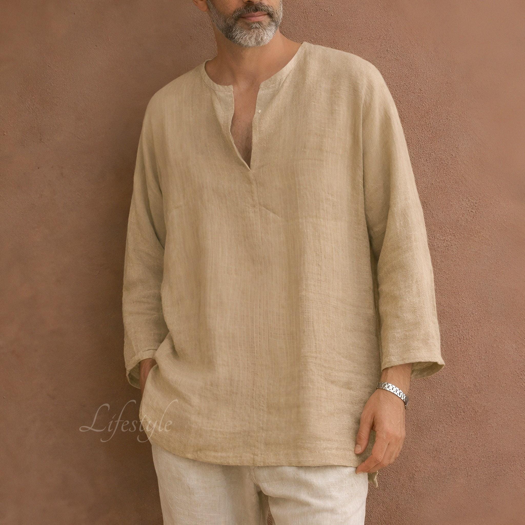 Men Collarless Shirt Slim Fit - Etsy