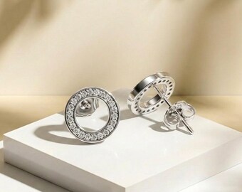Pendientes de botón circulares New Sparke, joyería moderna de plata para mujer, ideal para el día a día.