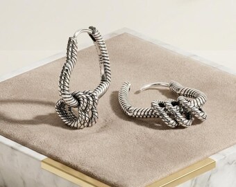 Twisted Rope Knot Hoops Sterling Silver Dangle Earrings Modern Knot Style
