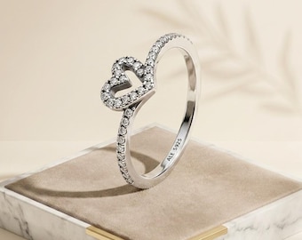 Anillo de corazón con espoleta de plata, amor con diseño sincero, plata S925.