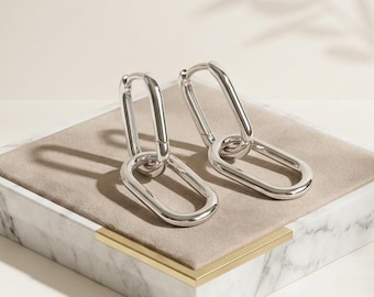 Pendientes de aro colgantes minimalistas de 29 mm, diseño de cadena de eslabones de aro con clip, joyería de plata.