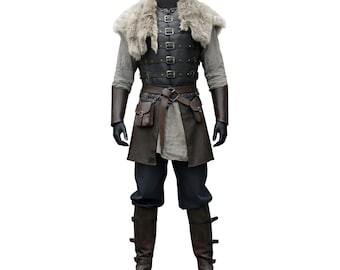 Viking Leather Armor with Fur Collar | Medieval Norse Warrior Costume