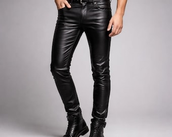 Men’s Genuine Black Leather Pants | Handmade Classic Fit Trousers