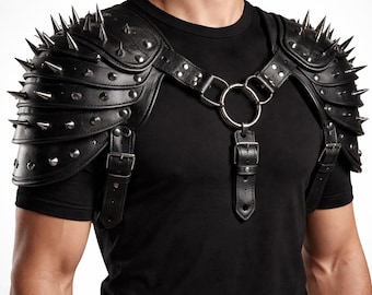 Hombreras de cuero genuino con pinchos / Armadura de hombro de guerrero medieval para cosplay, accesorio de disfraz de festival LARP