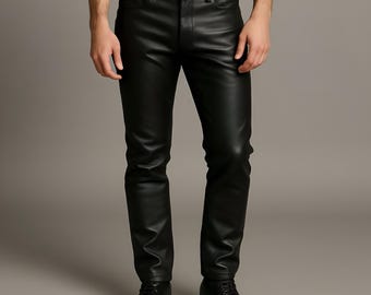 Men’s Genuine Black Leather Pants | Slim Fit Trousers