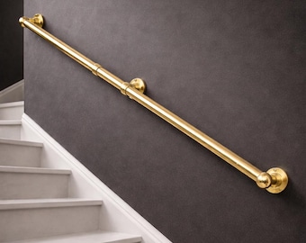 Polished Brass Stair Handrail | Custom Length, Wall Mounted