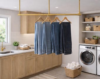 Ceiling-Mounted Brass Hanging Rack for Laundry & Storage