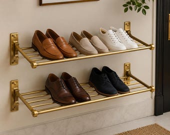 Scarpiera di lusso a parete in ottone – Organizzatore moderno a 2 livelli per l'ingresso
