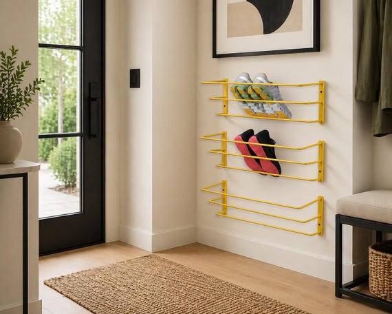 Wall-Mounted Metal Shoe Rack – Space-Saving Vertical Organizer with Modern Minimal Design