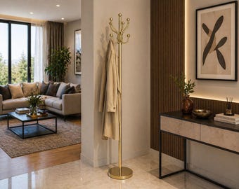 Brass Coat Rack, Vintage-Inspired, Base, 8 Hooks