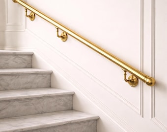 Polished Brass Stair Handrail | Wall Mounted, Vintage-Inspired