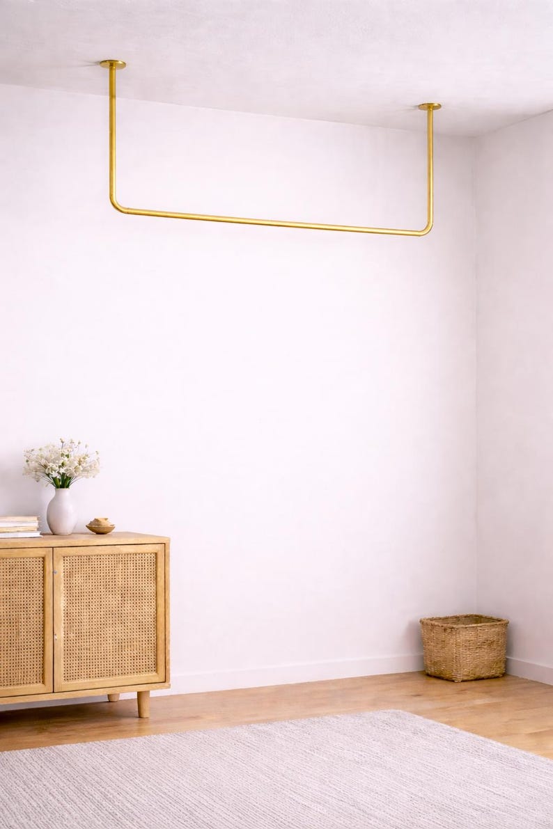 Ceiling Mounted Brass Clothing Rack | Minimal U-shaped Hanging Rail ...