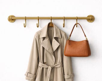 Brass Wall-Mounted Coat Rack with U Hooks