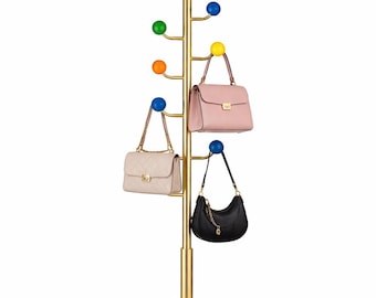 Mid-Century Modern Coat Rack with Marble Base & Multicolor Ball Hooks
