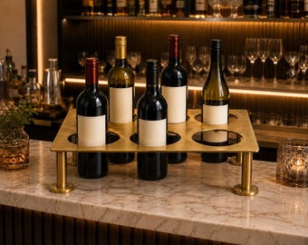 Moderne Messing Wein Flaschen Halter für Arbeitsplatte | 9 Flaschen Weinregal | Luxus Wein Lagerung Organizer | Bar-Aufsteller | Handgefertigtes Weinregal