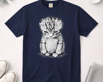 Minimalist Kitten T-Shirt, Vintage Style Cat Graphic, Unisex Animal Lover Tee