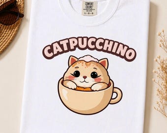Catpuccino Cat Coffee T-Shirt, Comfort Colors Graphic Tee