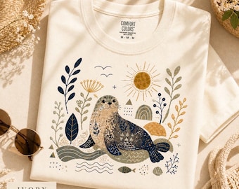 Cute Seal Summer Shirt, Beach Vibes Graphic Tee, Ocean Animal T Shirt, Aesthetic Nature Design, Unisex Cotton Tee, Gift for Her