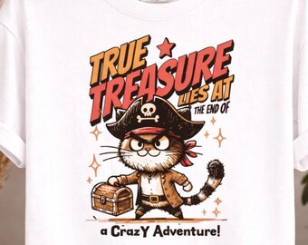 Pirate Cat T-Shirt, Comfort Colors Vintage Adventure Tee, Cat Lover Gift
