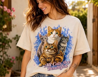 All Cats Are Beautiful Shirt, Cat Lover Tee, Comfort Colors 1717 Graphic T Shirt, Cute Vintage Cat Shirt, Funny Cat Mom Gift